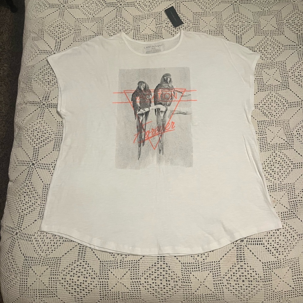 Lane Bryant White and Gray Short Sleeve Tee